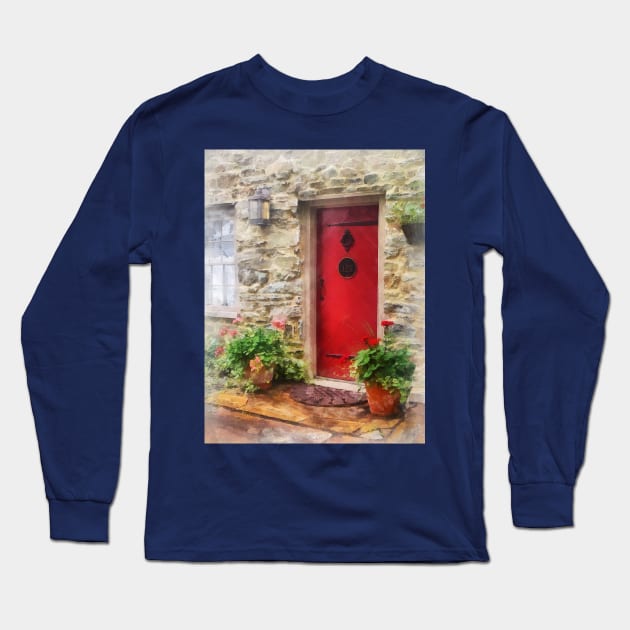 Suburbs - Geraniums by Red Door Long Sleeve T-Shirt by SusanSavad